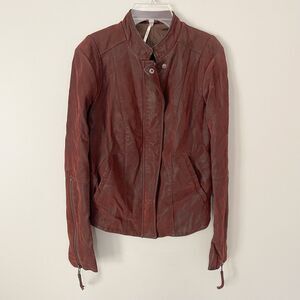 Free People Size 6 Red Distressed Faux Suede Leather Modo Zip Jacket